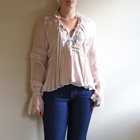 Jonathan Simkhai Blush Pink Lace and Silk Blouse